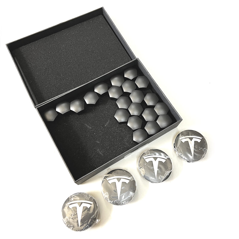 Tesla Model 3 / Y Highland Nabendeckel schwarz mit Tesla Logo silber SilentDrive.de
