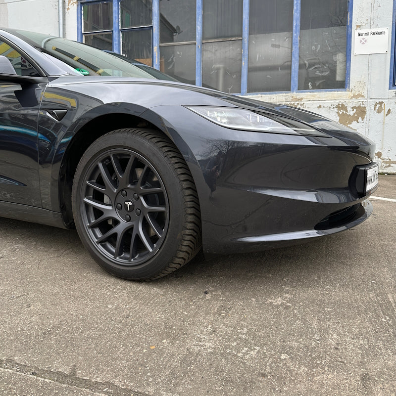 Tesla Model 3 / Y Highland Nabendeckel schwarz mit Tesla Logo silber SilentDrive.de