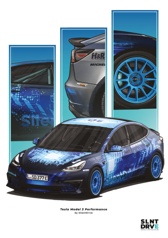 Tesla Model 3 Art Print SilentDrive.de
