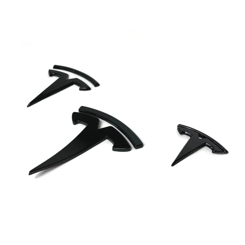 Tesla Model Y Front Logo + Hecklogo + Lenkradlogo schwarz matt oder glanz / Cover SilentDrive