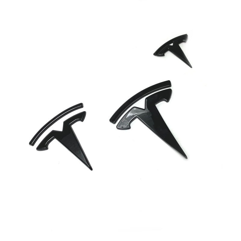 Tesla Model 3 Front Logo + Hecklogo + Lenkradlogo schwarz matt oder glanz / Cover SilentDrive