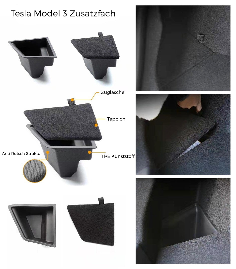 Tesla Model 3 Trunk Organizer / Fach mit Abdeckung SilentDrive